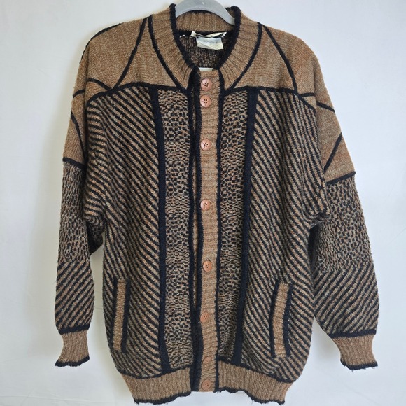 Vtg La Squadra Monte Carlo Mohair Blend Knit Cardigan, Brown/Black, Men's Size L - Picture 1 of 11